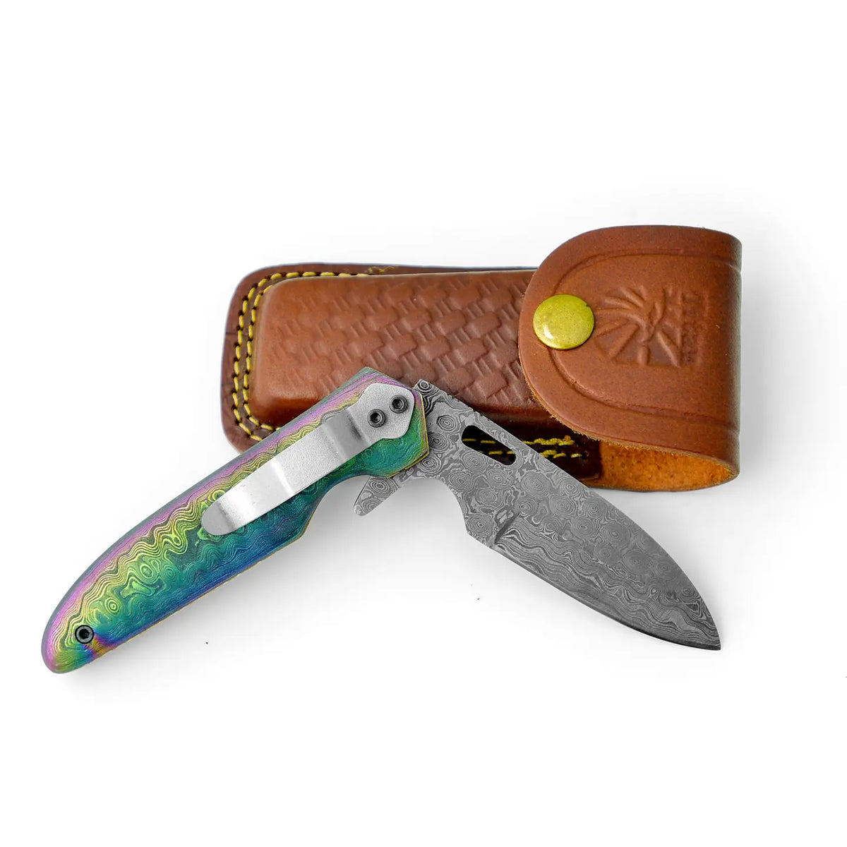 Damascus Steel Pocket Knife, Titan Transcendence, Limited Run