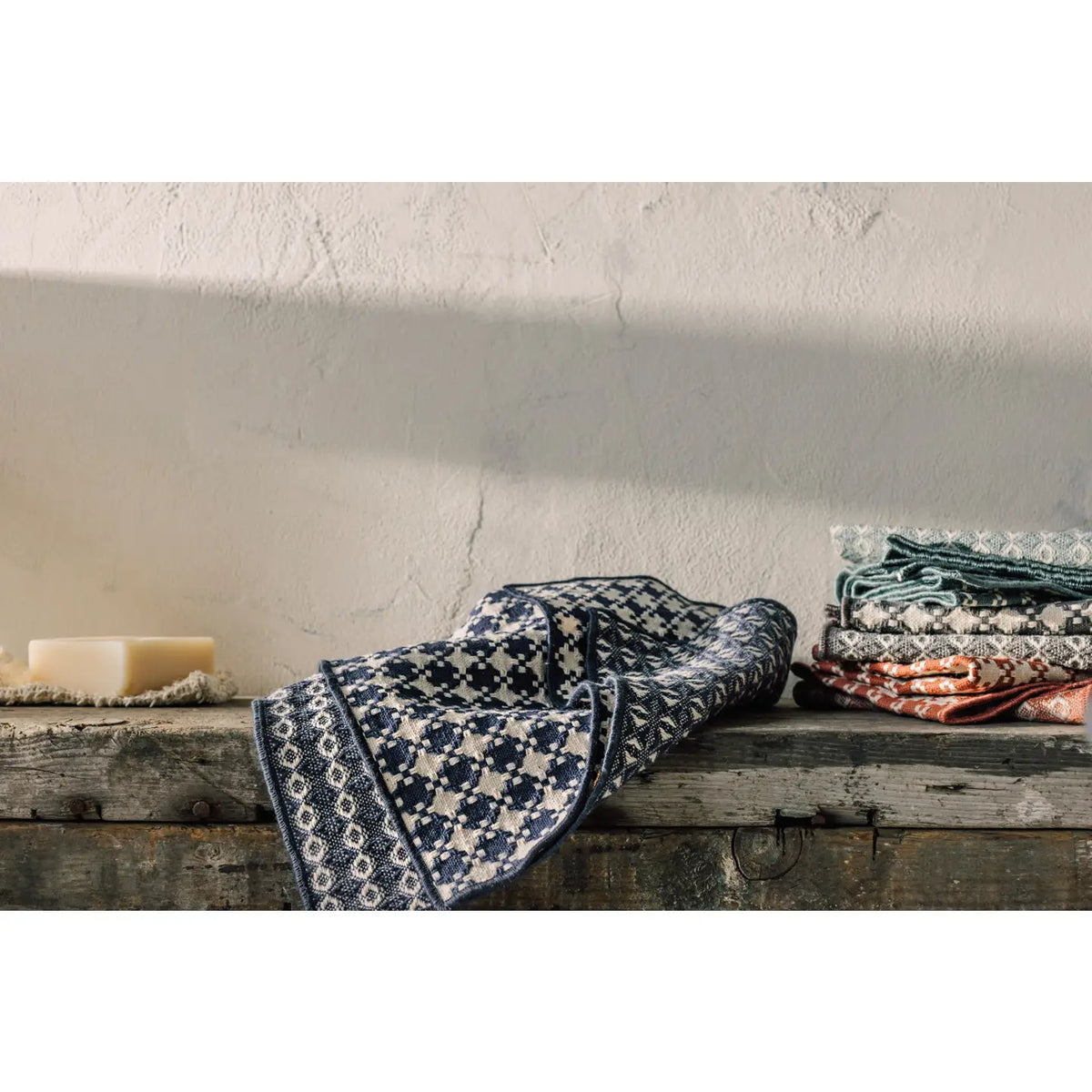Dish Cloth Woven Check Midnight Dark Blue S/2