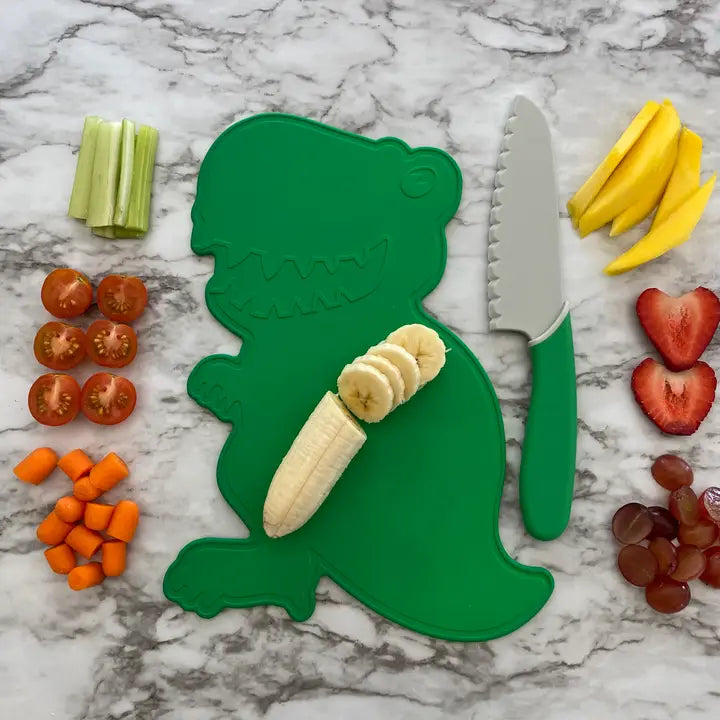 Dinosaur Cutting Board and Kid-Safe Knife Set