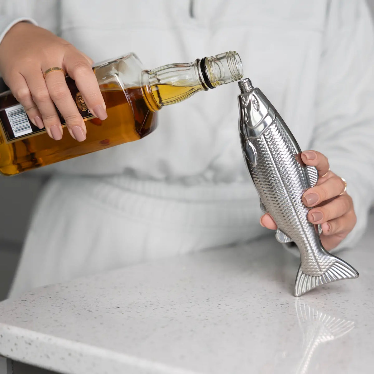 Fish Travel Flask, Stainless Steel, 4oz