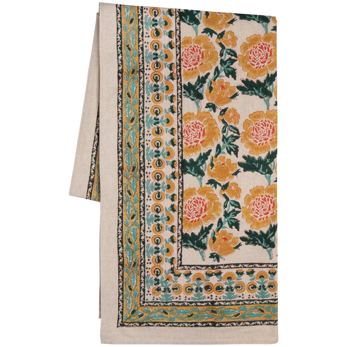 60x84 Goldenrise Block Print Tablecloth
