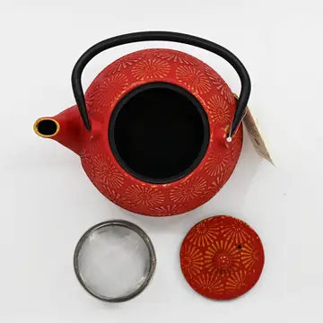 Red Kiku 40oz Cast Iron Tea Pot