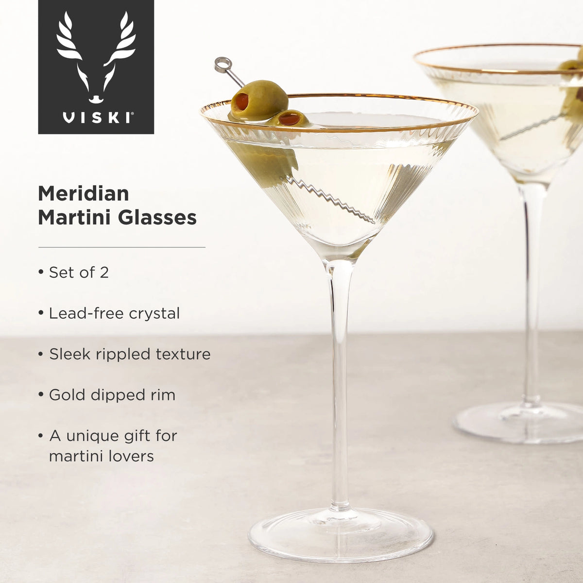 S/2 Martini Meridian Ripple Gold Rim