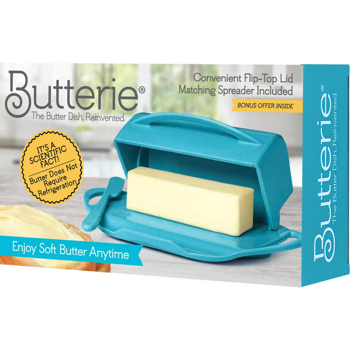 Flip-Top Butterie Butter Dish, w/ Spreader, Aqua