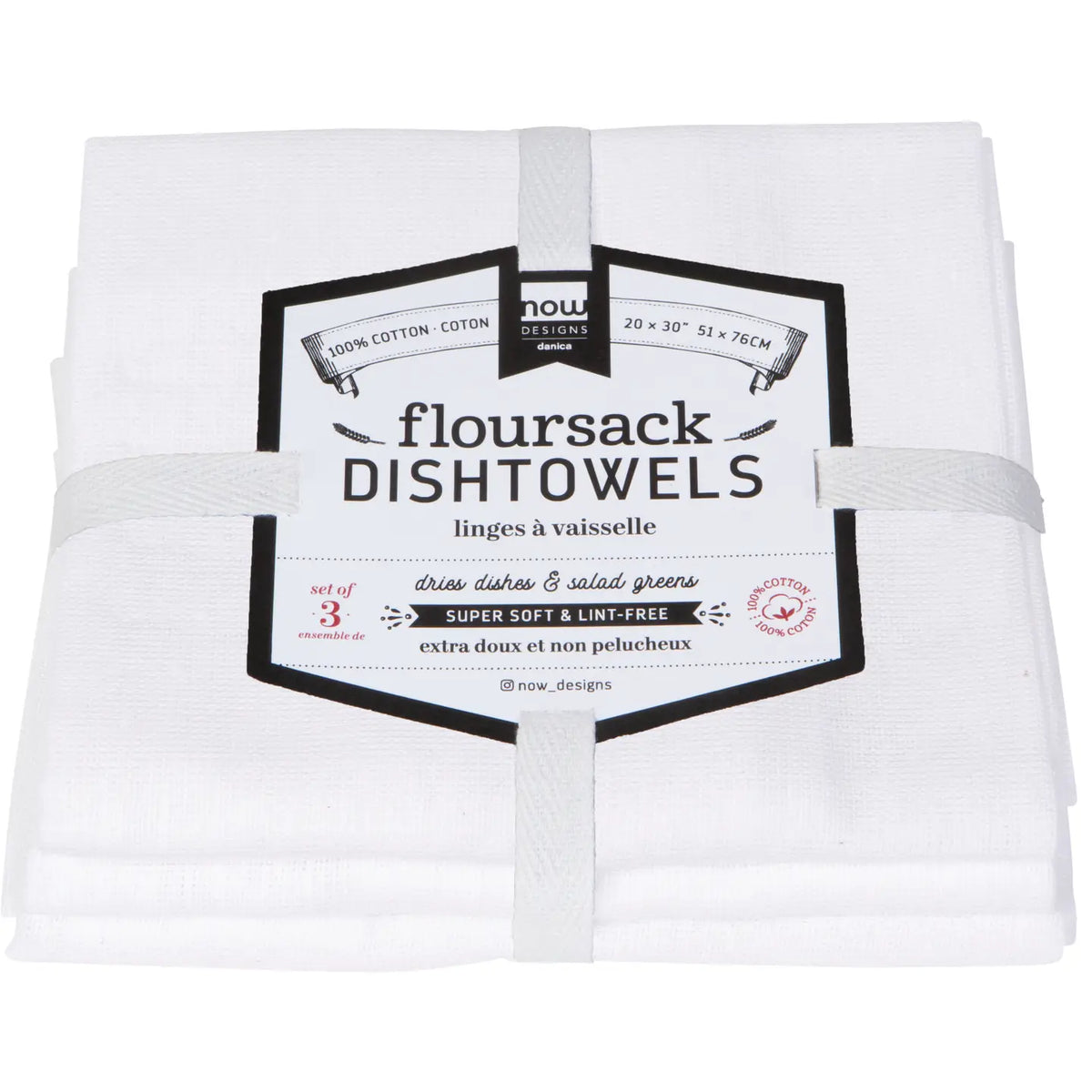 S/3 Towel White Floursack
