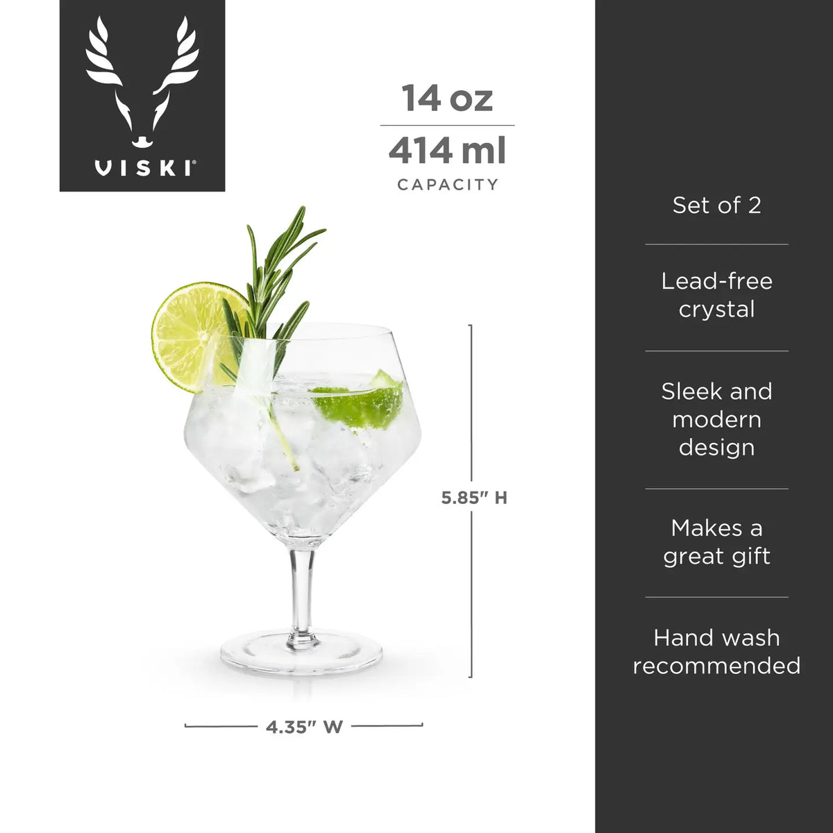S/2 Angled Crystal Gin & Tonic Glasses