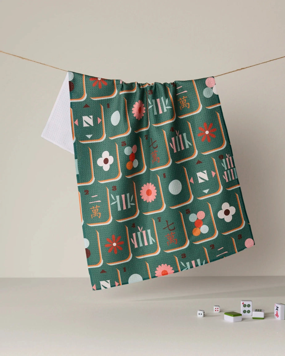 Moss Tile Toss Mahjong Tea Towel