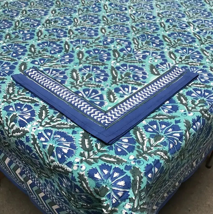 60x120 Blue Green Chrysanthemum Tablecloth