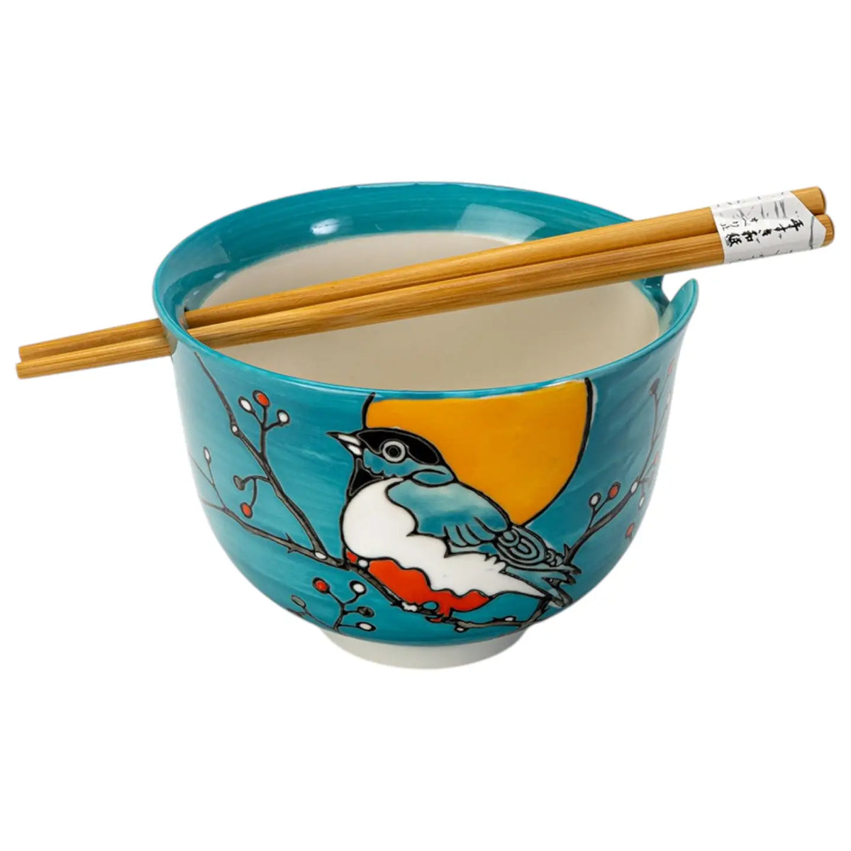 Teal Robin Donburi Bowl & Chopsticks Set
