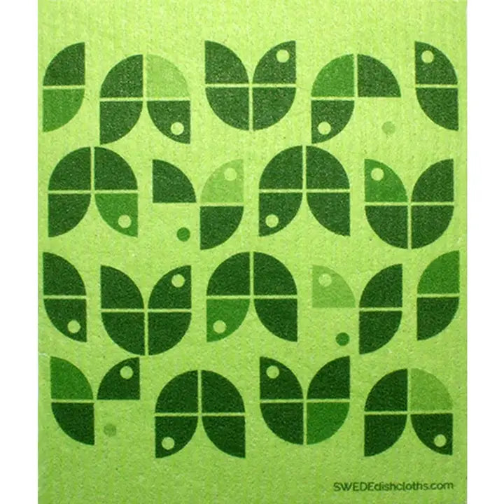 Swedish Dishcloth, Geo Flowers Green On Green