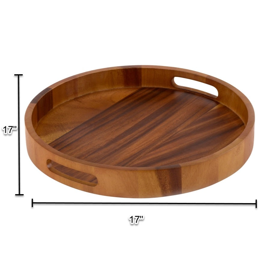 Acacia 17” Round Tray Solid Bottom