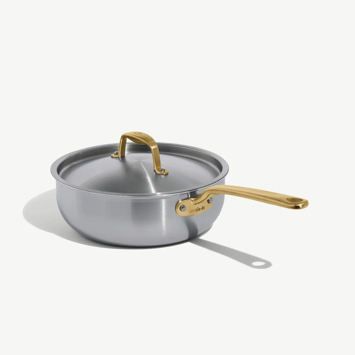 Saucier Stainless Steel Clad - 3 QT / Lid - Antique Brass Handle