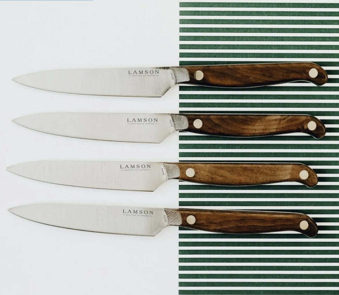 Vintage 4 Piece Walnut Steak Knife Set, Fine Edge