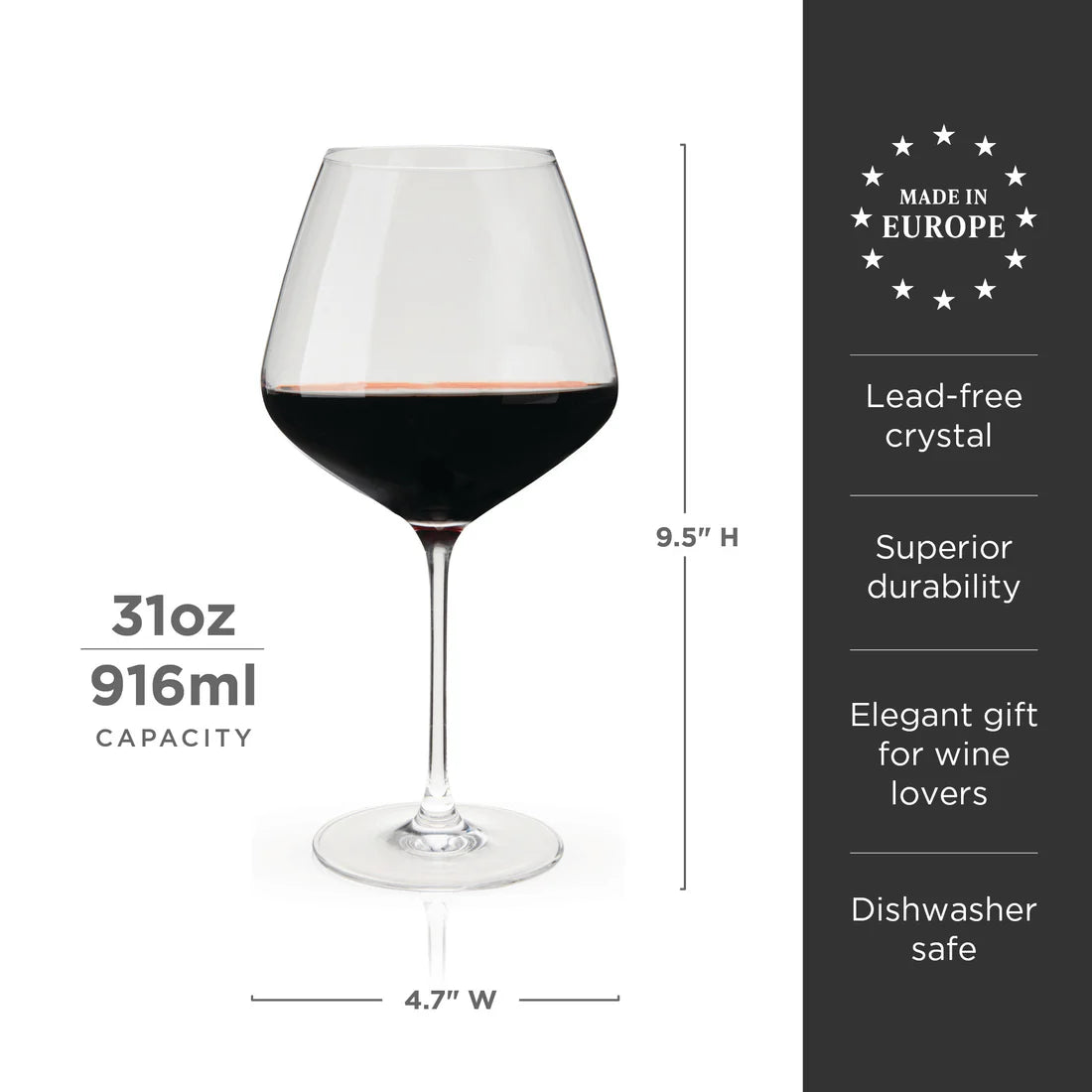 S/4 Inez Crystal Burgundy Glasses